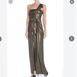 BCBG Metallic One-Shoulder Evening Gown Bronze Gold Size 4